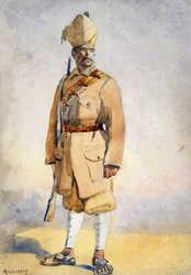 Soldado do Khyber Rifles, ilustração para &39;Exércitos da Índia&39; pelo Major GF MacMunn, publicado em 1911, 1908